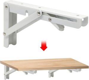 Sturdy Folding Shelf Brackets Small Arm 19*8Cm White Heavy Duty Triangle Wall Mount Collapsible Shelf Bracket with Install Screws for Small Bench Table Space Saving 2 Pcs,-B0D4B174BM