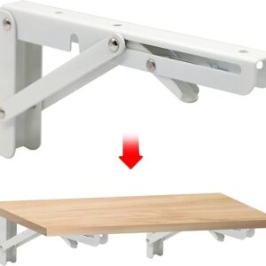 51PB0pa3KeL._AC_SX679_ Sturdy Folding Shelf Brackets Small Arm 19*8Cm White Heavy Duty Triangle Wall Mount Collapsible Shelf Bracket with Install Screws for Small Bench Table Space Saving 2 Pcs,-B0D4B174BM