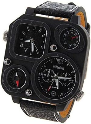 Oulm 1169 Men's Multi-Function Quartz Wrist Watch with Black Leather Watchband-B099DT27KR
