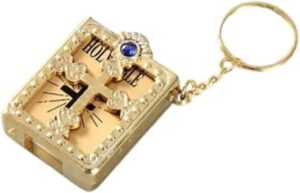 Bible English Book Key Chain - Black and White Golden-B09PNWNH87