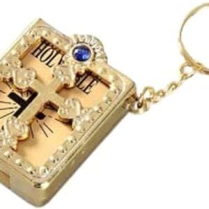 Bible English Book Key Chain - Black and White Golden-B09PNWNH87