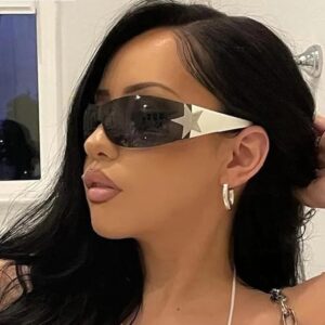[1Pcs] [White] Punk One Piece Sunglasses Goggle New Y2k Rimless Sun Glasses 2000's Shades Eyewear UV400 Female Designer Five Star Eyeglasses(-B0CN5XZ7MZ