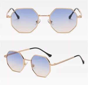 [ A -Gold-Blue yellow ]Retro Square Sunglasses for Men/Women Fashion Small Frame Polygon Sun Glasses Vintage Metal Outdoor Driving Eyewear-B0CKTVNS14