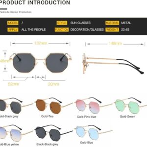 [Gold-Tea ]Retro Square Sunglasses for Men/Women Fashion Small Frame Polygon Sun Glasses Vintage Metal Outdoor Driving Eyewear-B0CDNP9L9P