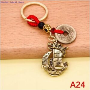 1 pcs - Handmade Copper Car Keychain Vintage Rope Money Coin Fortune Coin Gourd Lucky Feng Shui Pendant Keychain-B0CVR2NM2B