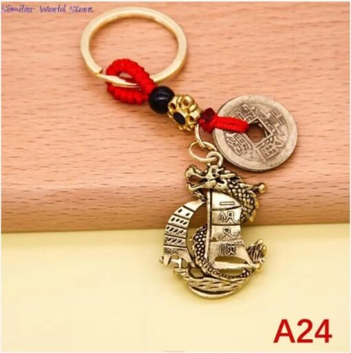 1 pcs - Handmade Copper Car Keychain Vintage Rope Money Coin Fortune Coin Gourd Lucky Feng Shui Pendant Keychain-B0CVR2NM2B