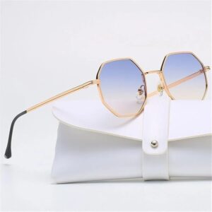 [ A -Gold-Blue yellow ]Retro Square Sunglasses for Men/Women Fashion Small Frame Polygon Sun Glasses Vintage Metal Outdoor Driving Eyewear-B0CKTVNS14