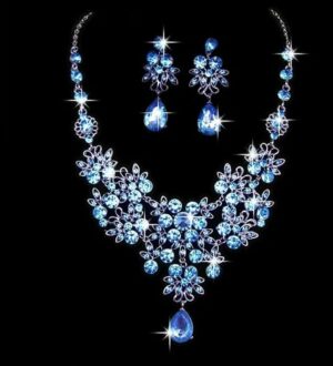 (1 Set - Blue, 45cm) Butterfly drop necklace earrings set, wedding jewelry, wedding accessories High-grade electroplated alloy jewelry for woman-B0CQR7HKP7