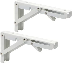 Sturdy Folding Shelf Brackets Small Arm 19*8Cm White Heavy Duty Triangle Wall Mount Collapsible Shelf Bracket with Install Screws for Small Bench Table Space Saving 2 Pcs,-B0D4B174BM