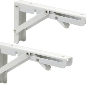 51f4K6c72iL._AC_SX679_ Sturdy Folding Shelf Brackets Small Arm 19*8Cm White Heavy Duty Triangle Wall Mount Collapsible Shelf Bracket with Install Screws for Small Bench Table Space Saving 2 Pcs,-B0D4B174BM