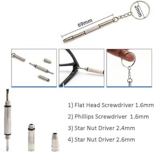 QYAJS Mini 4 in 1 Screwdriver Keychain, 2 Pack Stainless Steel Precision Screwdriver Keyring Repair Tool for Eyeglass Sunglasses Watch Phone Electronics-B09V2BTXPS