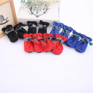 [4pcs/set] Waterproof Pet Dog Shoes Anti-slip Rain Boots Footwear for Small Cats Dogs Puppy Dog Pet Booties Pet Paw Accessories (Blue, 3)B0CRCCMK37