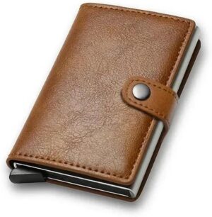 Fashion Business Carbon Fiber Credit Card Holder Wallet Men Rfid Metal Thin Pop Up Minimalist Wallet Small Purse Metal Wallet Color may be vary (Brown)-B0DKBYGMXH