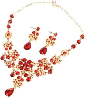 Wedding Bridal Formal Party Prom Jewelry Crystal Rhinestone Necklace Earring Set (R)-B0C6H49S4W