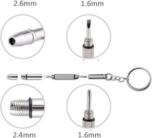 QYAJS Mini 4 in 1 Screwdriver Keychain, 2 Pack Stainless Steel Precision Screwdriver Keyring Repair Tool for Eyeglass Sunglasses Watch Phone Electronics-B09V2BTXPS