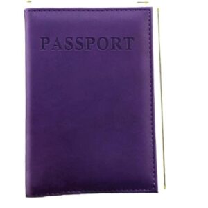 Travel Passport ID Card Cover Holder Case Faux Leather (Purple)-B0BMJLJK6X