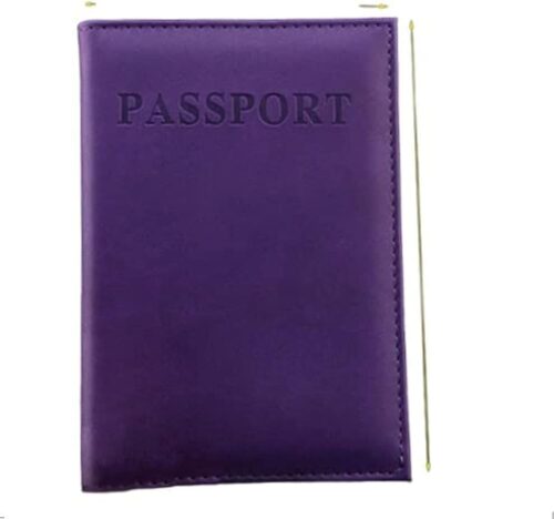 Travel Passport ID Card Cover Holder Case Faux Leather (Purple)-B0BMJLJK6X