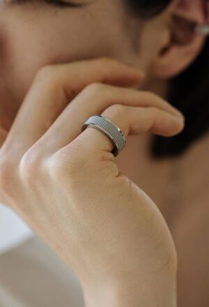 1PCs Trendy Waterproof Stainless Steel Metal Spinner Mesh Wedding Band Ring for Men Women Release Stress Gift Charm Jewelry-B0DQFPMQ6Q