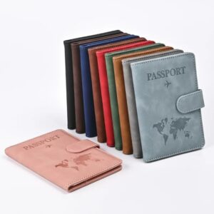 New RFID PU Passport Covers Map Print Passport Holder Flight Ticket Clips ID Bank Credit Card Holder Passport Travel Organizer 11x15cm 70G (Pink)-B0DG5D6DBV