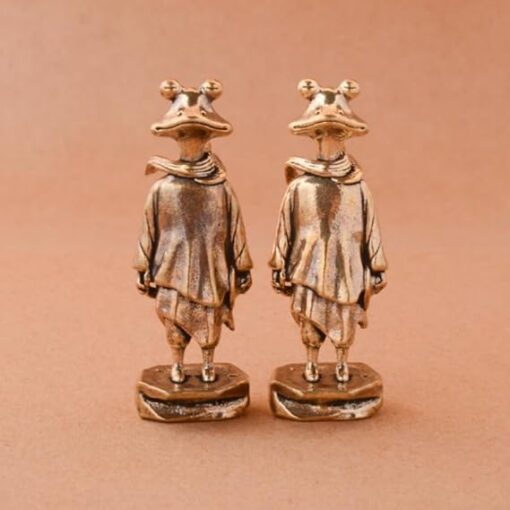 MySouq-Store 1Pcs Japanese Style Brass Frog Ornament Mini Standing Frog Metal Statue Antique Copper Crafts Office Home Tea Pet Table Decorations-B0DP5K4138