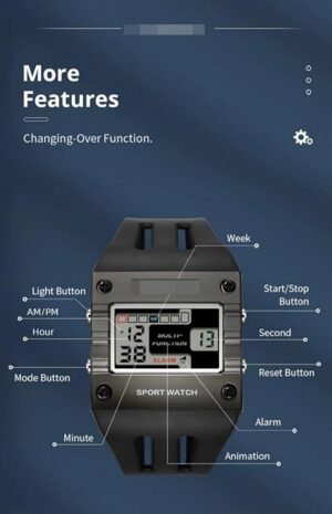 [1Pcs] Mens Digital Sports Watch, Big Numbers, Large Display Face Big Digits, Easy to Read, Waterproof, Running Military Watch (Black Code 2)-B0DQXHXBGW