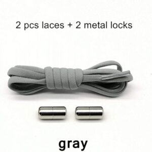 1 Pair Metal Lock NO TIE Shoelaces Stretched Lazy Round Shoe Lace slip-on Shoelaces Elastic Laces Shoestrings-Gray-B09238JRR9