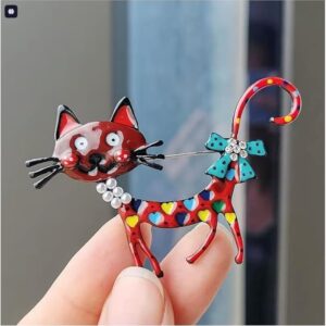 1Pcs. Cute Cat Brooch Decoration Metal Brooch Scarf Sweater Suit Pin Up Buckle Rhinestone Animal Brooch Safety Pins Collar Jewelry Pin - Code N2-5.0 * 4.0 Cm - 12 Gram-B0DPTH9BRY