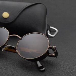 [1Pcs] [Browen] New Steampunk Sunglasses for Men Women Vintage Trendy Round Metal Frame Polarized Sun Glasses Outdoor Driving Riding Accessories-B0CRQNV498