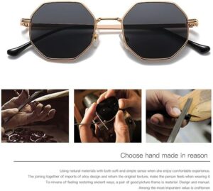 [ Gold-Black grey ]Retro Square Sunglasses for Men/Women Fashion Small Frame Polygon Sun Glasses Vintage Metal Outdoor Driving Eyewear-B0CDNW11GJ