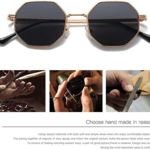 [ Gold-Black grey ]Retro Square Sunglasses for Men/Women Fashion Small Frame Polygon Sun Glasses Vintage Metal Outdoor Driving Eyewear-B0CDNW11GJ