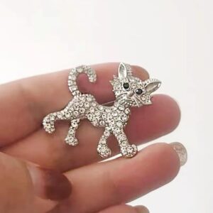 Fashion Rhinestone Brooch For Women Brooch Collar Pins Corsage Crystal Leaves Insect Brooch Badges Jewelry Accessories (Cat Brooch) 3.5cm x3.4cm Sliver Color-B0DRFWJNHB