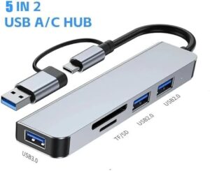 Type C HUB USB HUB USB 3.0 USB 2.0 TF/SD 5 Port Multi Splitter OTG For Lenovo HUAWEI Xiaomi Aluminum Alloy USB 3.0 Hub for PC - Please Select the Type as Image, (7 in 2)-B0DKB45FHV