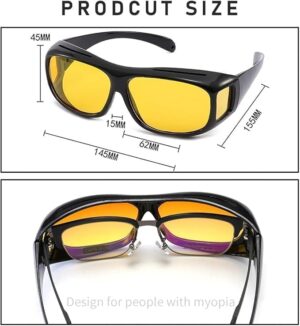 Vision Goggles Wrap Arounds, high definition Day and Night Unisex Vision Goggles Set of 2 Anti-Glare Polarized Sunglasses Driving Glasses Sun Glasses UV Protection (Black, Yellow)-B0DP591K2L