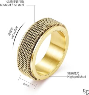 1PCs Trendy Waterproof Stainless Steel Metal Spinner Mesh Wedding Band Ring for Men Women Release Stress Gift Charm Jewelry-B0DQFPMQ6Q