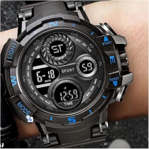 MySouq-Store -Black Digital Watch for Men Sports Watches Waterproof Outdoor Chronograph Hand Clock G Infantry Shock Student Wristwatch (Black blue)-B0D781RK9J