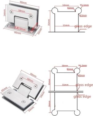 Heavy Duty 180 Degree Glass Door Cupboard Showcase Cabinet Clamp Glass Shower Doors Hinge Replacement Parts,Stainless Steel Bright Finish-B0C5R4GZF5