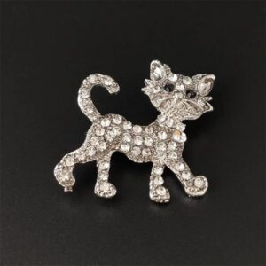 Fashion Rhinestone Brooch For Women Brooch Collar Pins Corsage Crystal Leaves Insect Brooch Badges Jewelry Accessories (Cat Brooch) 3.5cm x3.4cm Sliver Color-B0DRFWJNHB
