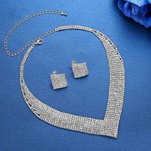 (1 Set) Luxury Crystal Bridal Wedding Jewelry Sets African Beads Silver Color Rhinestone Women Girls Necklace Sets Engagement and wedding Party Gift (C3903)-B0CF964ZHT