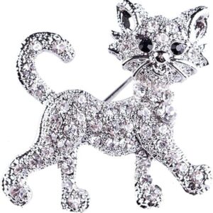 61Cmk1OtQsL._AC_SX679_ Fashion Rhinestone Brooch For Women Brooch Collar Pins Corsage Crystal Leaves Insect Brooch Badges Jewelry Accessories (Cat Brooch) 3.5cm x3.4cm Sliver Color-B0DRFWJNHB