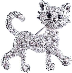 Fashion Rhinestone Brooch For Women Brooch Collar Pins Corsage Crystal Leaves Insect Brooch Badges Jewelry Accessories (Cat Brooch) 3.5cm x3.4cm Sliver Color-B0DRFWJNHB