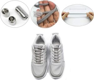1 Pair Metal Lock NO TIE Shoelaces Stretched Lazy Round Shoe Lace slip-on Shoelaces Elastic Laces Shoestrings-Gray-B09238JRR9