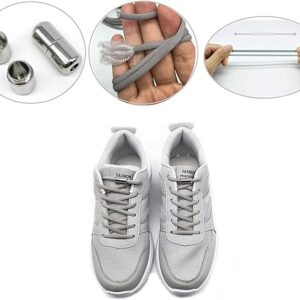 1 Pair Metal Lock NO TIE Shoelaces Stretched Lazy Round Shoe Lace slip-on Shoelaces Elastic Laces Shoestrings-Gray-B09238JRR9