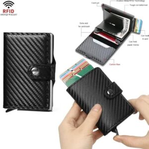 61LKCHFhF1L._AC_SX569_ Fashion Business Carbon Fiber Credit Card Holder Wallet Men Rfid Metal Thin Pop Up Minimalist Wallet Small Purse Metal Wallet Color may be vary (Brown)-B0DKBYGMXH