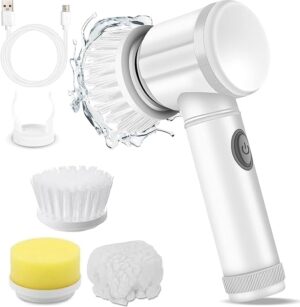 Electric Cleaning Brush with 3 Brush Heads, Electric Spin Scrubber, Bathroom Rechargeable Scrub Brush-B0DG41L8YR