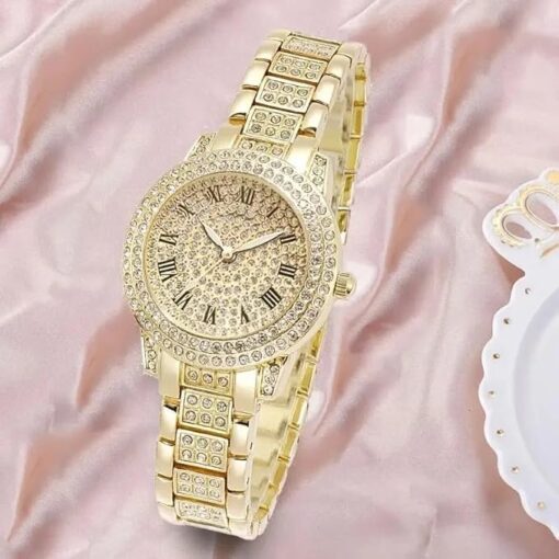 MySouq-Store -[ 1pcs -Golden] Shining Diamond Watch Luxury Women Brand Quartz Gold Bracelet Watches Ladies Zircon Crystal Top Elegant Wristwatch Clock Gifts-B0D1GGDN3R