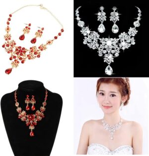 Wedding Bridal Formal Party Prom Jewelry Crystal Rhinestone Necklace Earring Set (R)-B0C6H49S4W