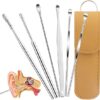 6 Pieces Stainless Steel Ear Wax Removal Kit, Reusable Ear Cleaning Tool, Ear Wax Cleaner, Ear Curette with Leather Storage Bag1 (Random Color)-B09VY98T4Z
