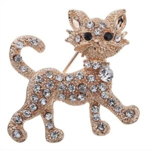 -Fashion Rhinestone Brooch For Women Brooch Collar Pins Corsage Crystal Leaves Insect Brooch Badges Jewelry Accessories (Cat Brooch) Metal 3.5cm x3.4cm-mysouq-B0DBQ8J4Q2