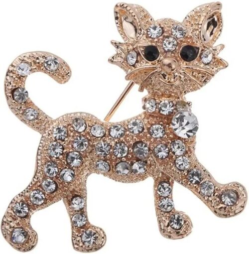 -Fashion Rhinestone Brooch For Women Brooch Collar Pins Corsage Crystal Leaves Insect Brooch Badges Jewelry Accessories (Cat Brooch) Metal 3.5cm x3.4cm-B0DBQ8J4Q2