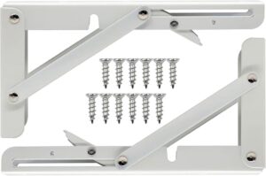 Sturdy Folding Shelf Brackets Small Arm 19*8Cm White Heavy Duty Triangle Wall Mount Collapsible Shelf Bracket with Install Screws for Small Bench Table Space Saving 2 Pcs,-B0D4B174BM